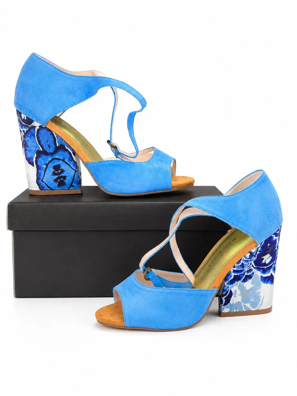 June Ambrose Blue Suede Floral Wedge Sandals Women’s 7.5W Genuine Leather